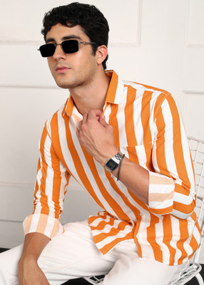 XTOUCH Men Striped Casual Yellow Shirt
