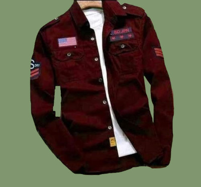 Super Weston Men Embroidered Casual Maroon Shirt