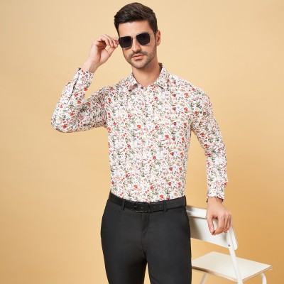 Peregrine by Pantaloons Men Printed Formal White Shirt