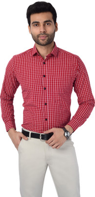 5TH ANFOLD Men Checkered Formal Red Shirt
