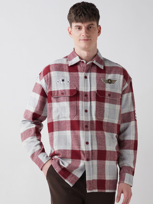 BEWAKOOF Men Checkered Casual Maroon Shirt