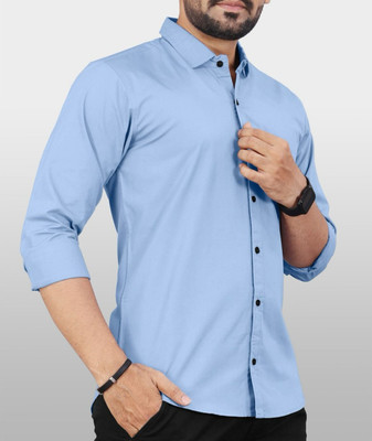 METRONAUT Men Solid Casual Light Blue Shirt