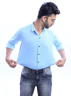 GLORISTAR Men Self Design Casual Light Blue Shirt