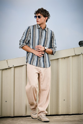 WROGN Men Striped Casual Brown Shirt
