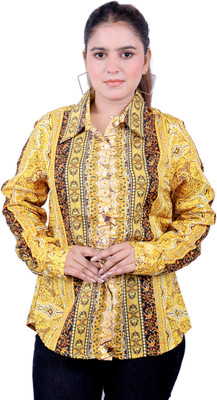 stylo queen Women Printed Casual Yellow Shirt