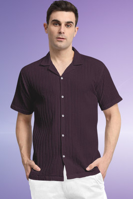 A Dearise Trend Men Self Design Casual Purple Shirt