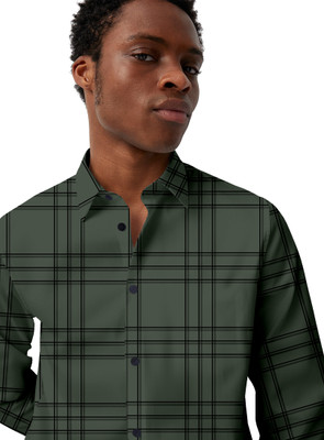 TANISHA FASHION Men Checkered Casual Dark Green Shirt