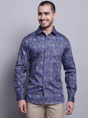 CANTABIL Men Printed Casual Dark Blue, Beige Shirt