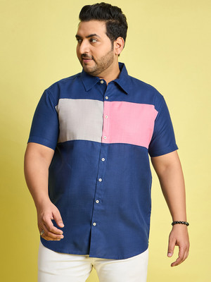 bigbanana Men Color Block Casual Dark Blue Shirt