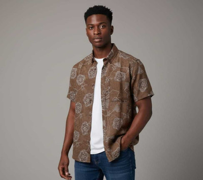 BCUBE Men Embroidered Party Brown Shirt