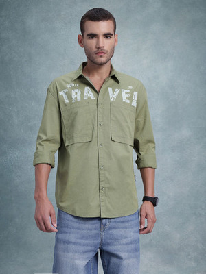 Roadster Men Printed Casual Green Shirt