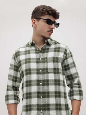 Roadster Men Checkered Casual Green Shirt