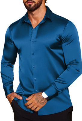 Nat Jastica Men Solid Party Blue Shirt