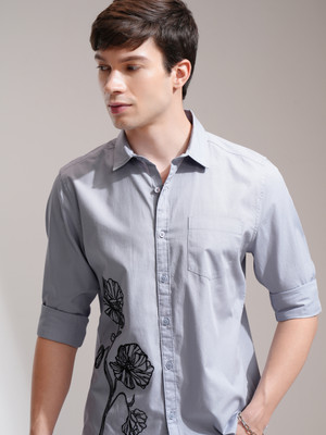 HIGHLANDER Men Self Design Casual Blue Shirt