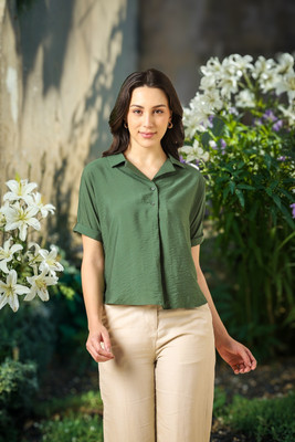 Allen Solly Women Solid Formal Green Shirt