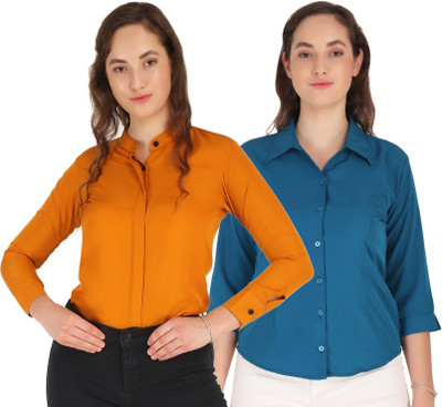 Miranga Women Solid Formal Gold Shirt(Pack of 2)