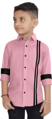 GAZZY CREATION Boys Striped Casual Pink Shirt