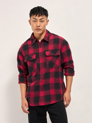 THE BEAR HOUSE Men Checkered Casual Red Shirt