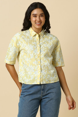 Allen Solly Women Printed Casual Yellow Shirt