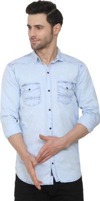 CRAFT HEAVEN Men Solid Casual Blue Shirt