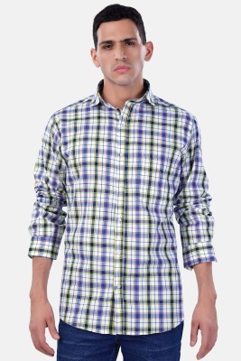 french crown Men Checkered Formal Blue Shirt