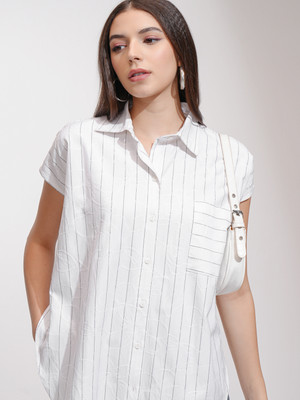 Tokyo Talkies Women Striped Casual White Shirt