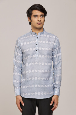Stellalifestyle Men Printed Casual Grey, White Shirt