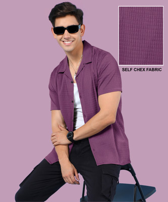INDICLUB Men Solid Casual Purple Shirt