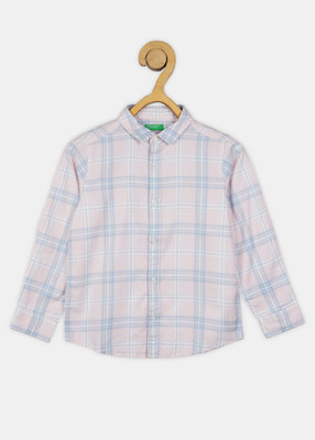 United Colors of Benetton Baby Boys Checkered Casual Pink Shirt