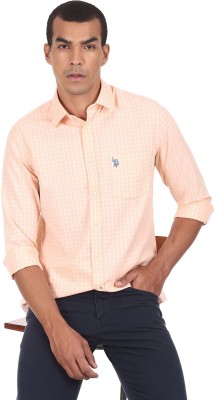 U.S. POLO ASSN. Men Checkered Formal Orange Shirt