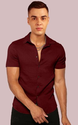 GLOBAL NOMAD Men Self Design Casual Maroon Shirt