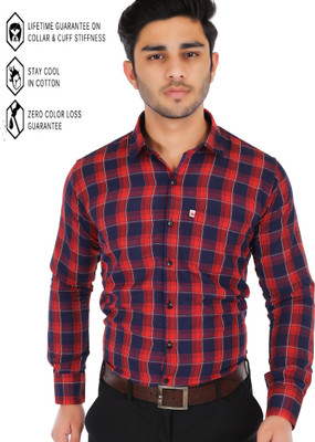 Marc Laurent Men Checkered Casual Red Shirt