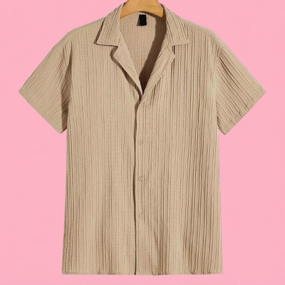 A Dearise Trend Men Self Design Casual Cream Shirt