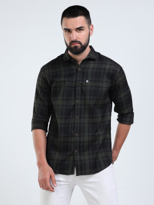 AIDAN PAUL Men Checkered Casual Black, Green Shirt
