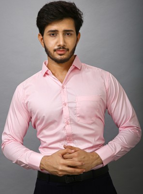 Fab Empire Men Solid Formal Pink Shirt