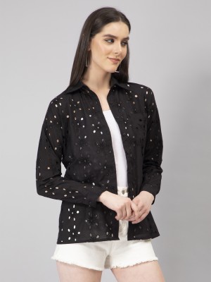 NUEVOSDAMAS Women Printed Casual Black Shirt