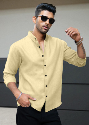 Yanthhi Men Solid Casual Yellow Shirt