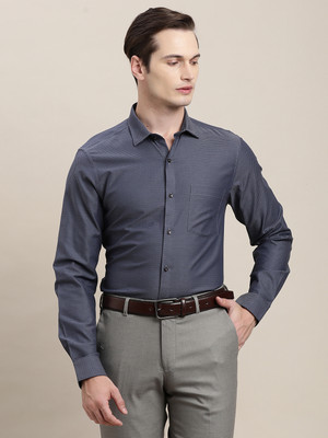 TURTLE Men Self Design Formal Blue Shirt