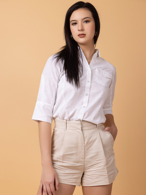 ORGANIC ARMISTO Women Solid Casual White Shirt