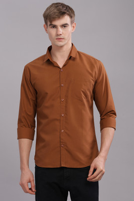 Dijuca Med Men Solid Formal Brown Shirt