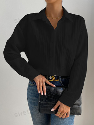 Leriya Fashion Casual Self Design Women Black Top