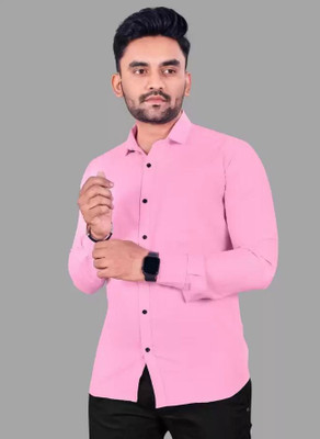 KriKan Men Solid Casual Pink Shirt