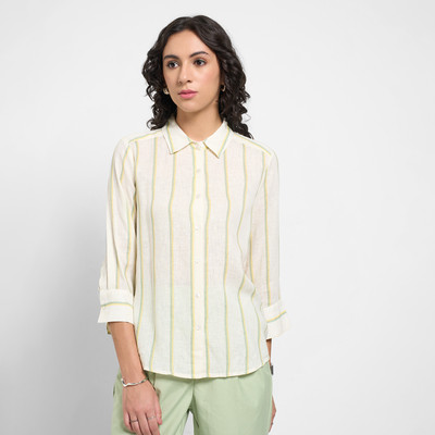 Annabelle by Pantaloons Women Striped Casual White Shirt
