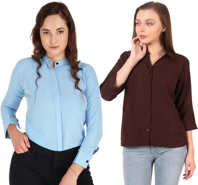 Miranga Women Solid Casual Cream Shirt(Pack of 2)