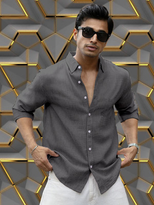 Virastix Men Solid Casual Grey Shirt
