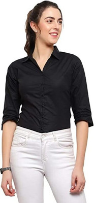 HouseOfComman Women Solid Formal Black Shirt
