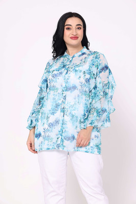 TSM Women Printed Casual Blue Shirt