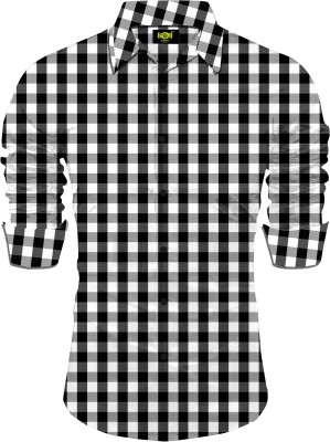 JAL KIN Men Checkered Casual Black, Grey, White Shirt