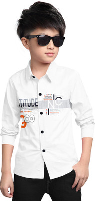 STUD APPARELS Boys Self Design Casual White Shirt