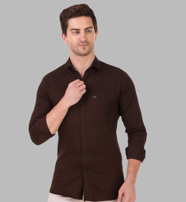 James & Warne Men Solid Casual Brown Shirt